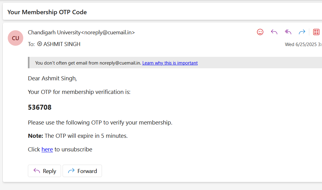 Screenshot for Step 6: Check Outlook for OTP